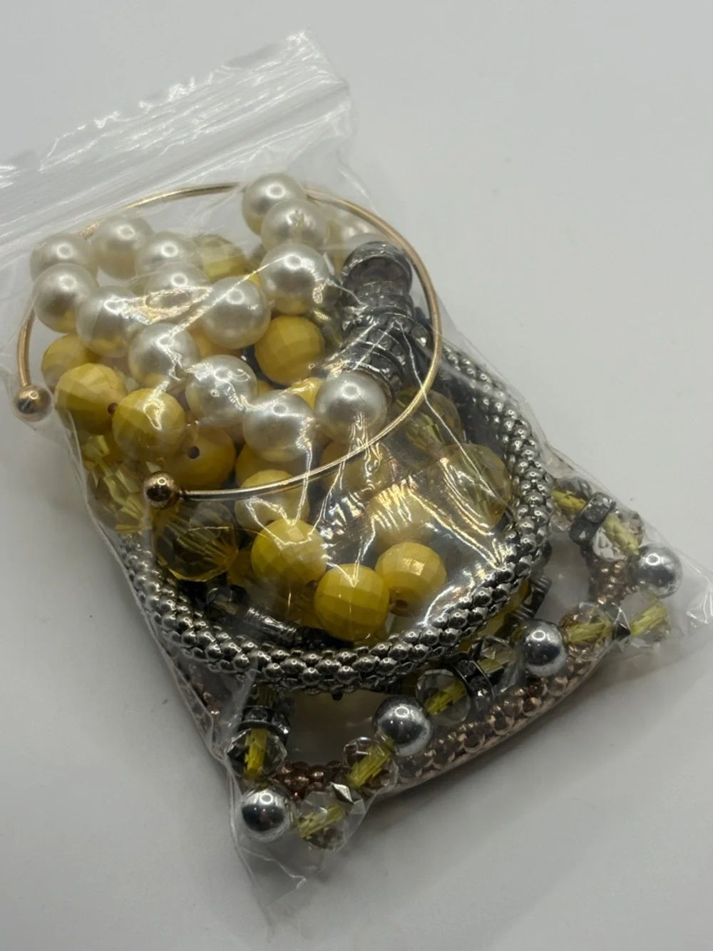 8 Vintage Bracelets Yellow and Silver Beaded Bracelet Mystery